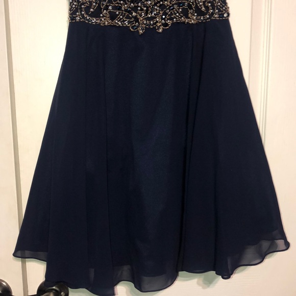 Navy Blue, Gold, And Pearl Semi-Formal Dress - Picture 4 of 8